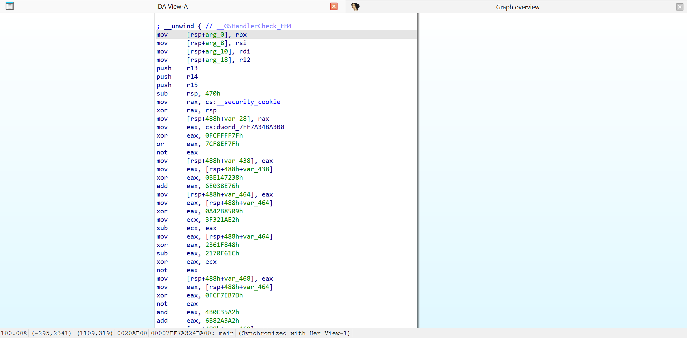 Start of the main function in IDA view