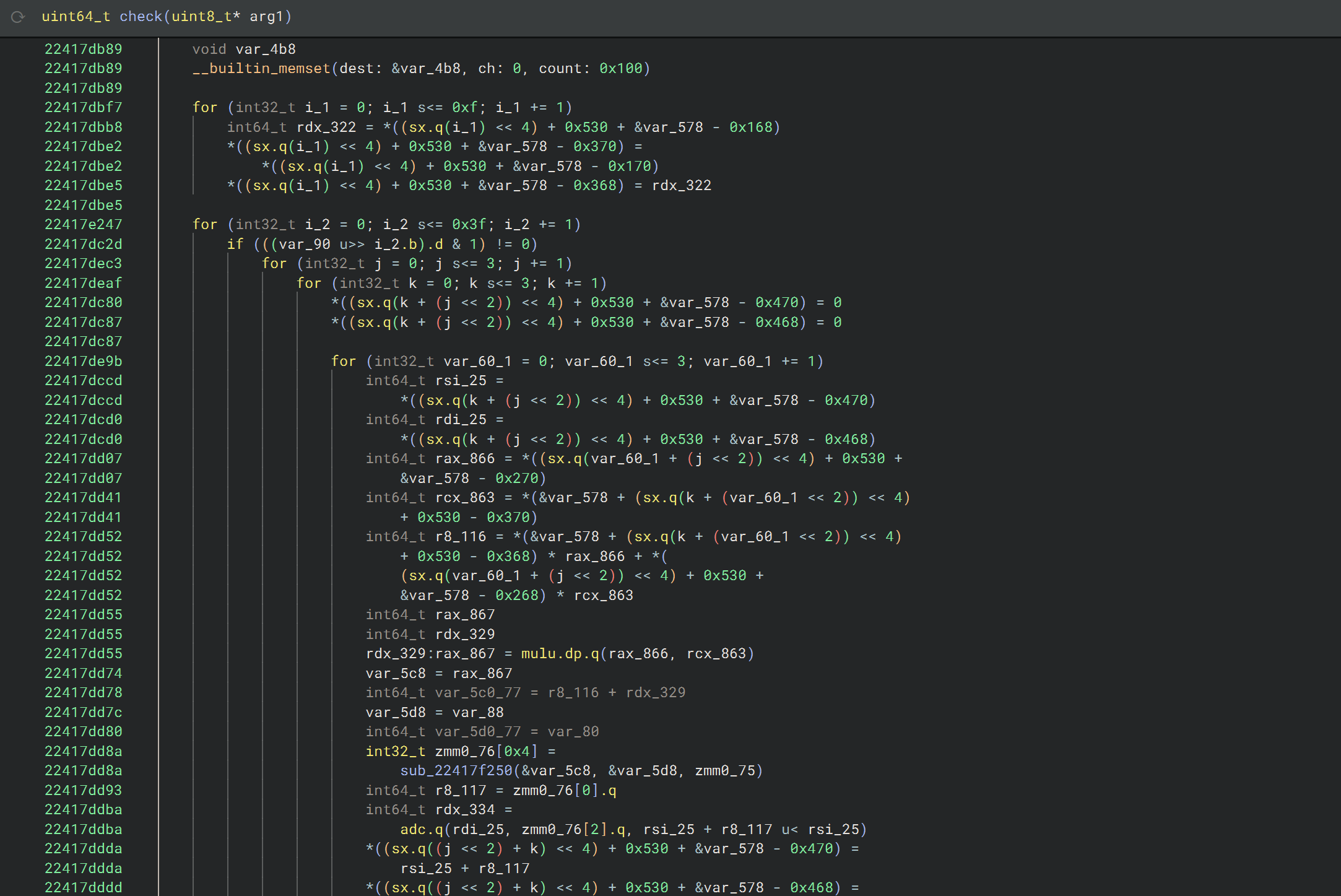 Multiple nested loops inside check function